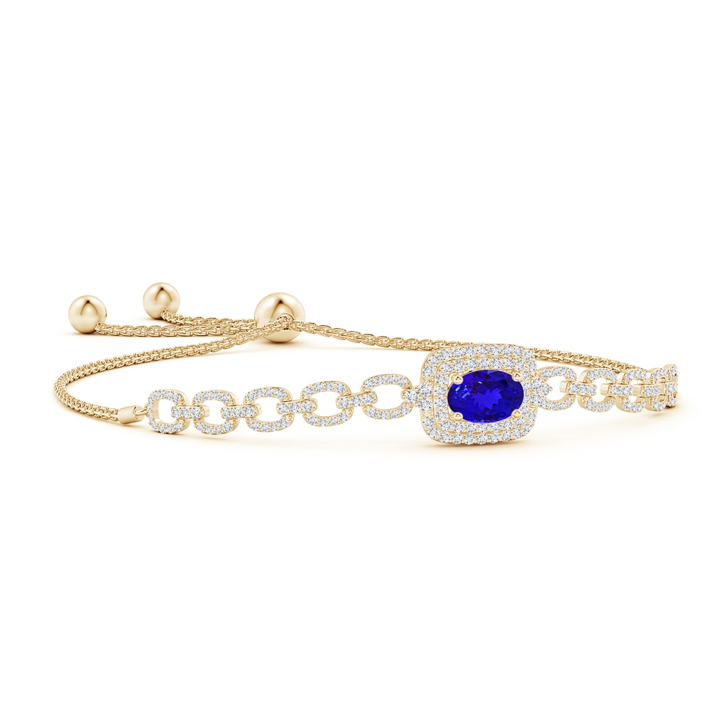 8x6mm AAAA Oval Tanzanite and Diamond Chain Link Bolo Bracelet in Yellow Gold