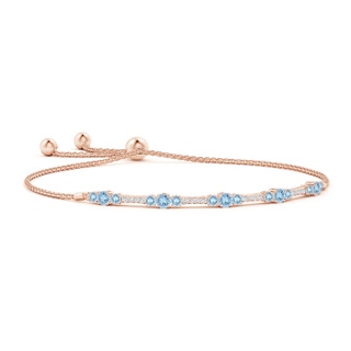 3.5mm AAA Round Aquamarine and Diamond Bolo Bracelet in Rose Gold