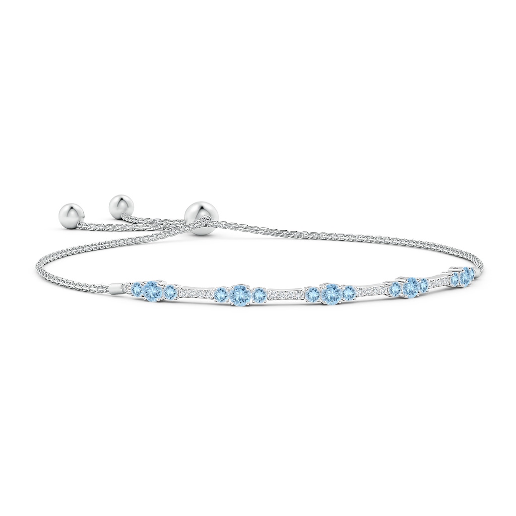 3.5mm AAA Round Aquamarine and Diamond Bolo Bracelet in White Gold