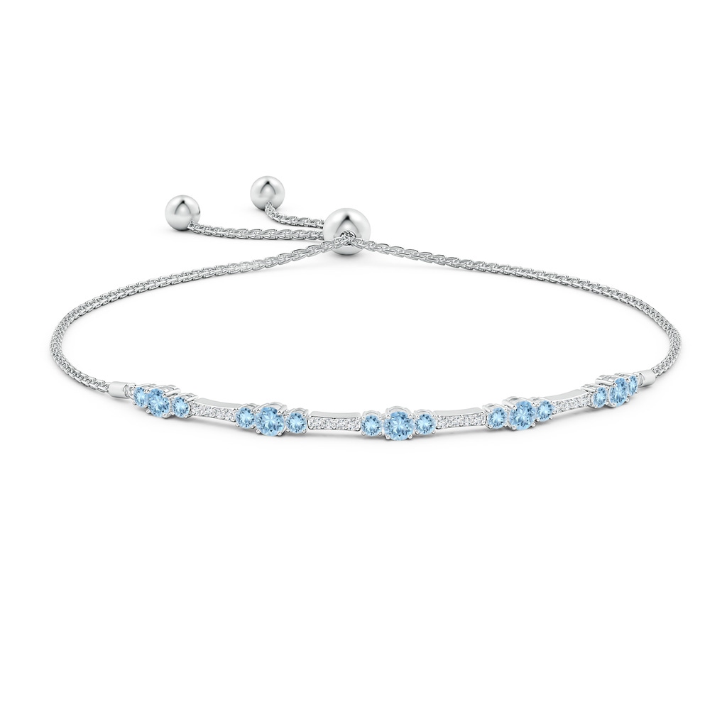 3.5mm AAA Round Aquamarine and Diamond Bolo Bracelet in White Gold Side-1