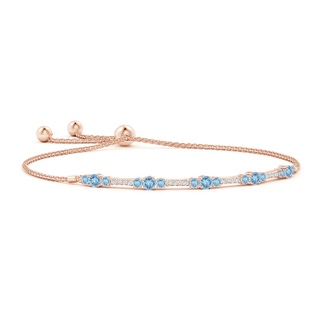 3.5mm AAAA Round Aquamarine and Diamond Bolo Bracelet in Rose Gold