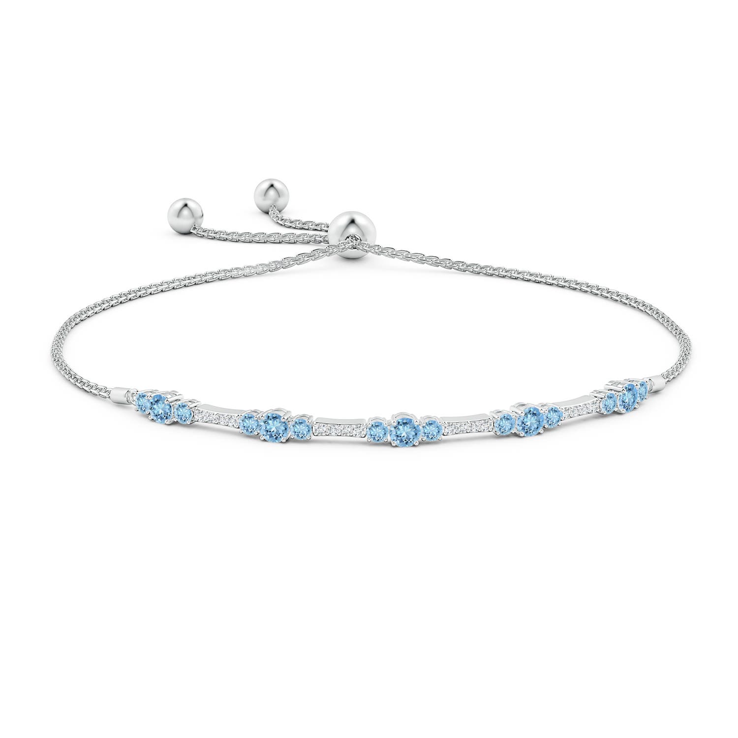 3.5mm AAAA Round Aquamarine and Diamond Bolo Bracelet in White Gold