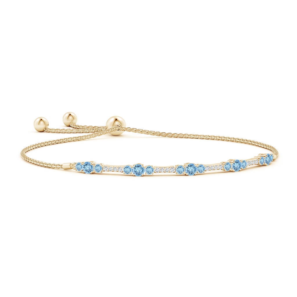 3.5mm AAAA Round Aquamarine and Diamond Bolo Bracelet in Yellow Gold