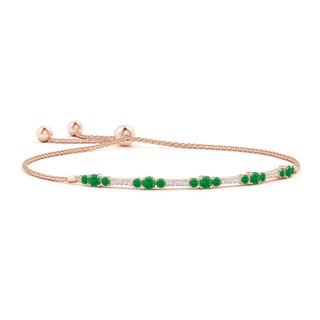 3.5mm AA Round Emerald and Diamond Bolo Bracelet in Rose Gold