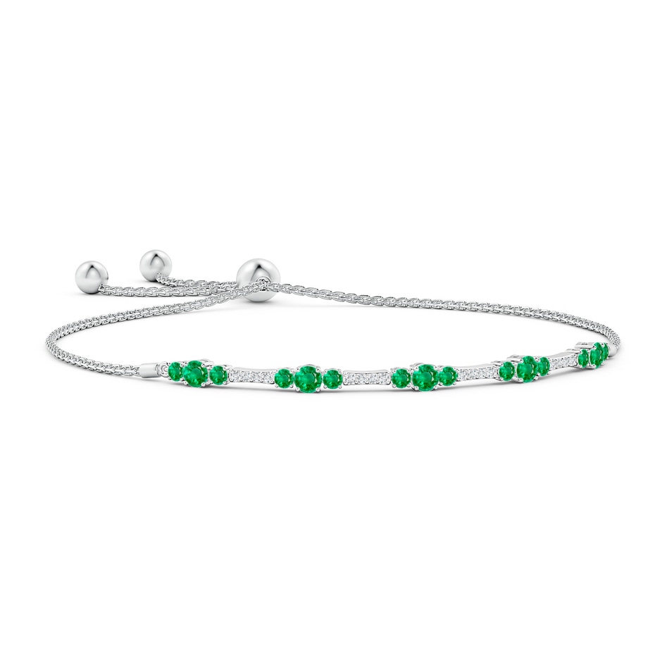 3.5mm AAA Round Emerald and Diamond Bolo Bracelet in White Gold 