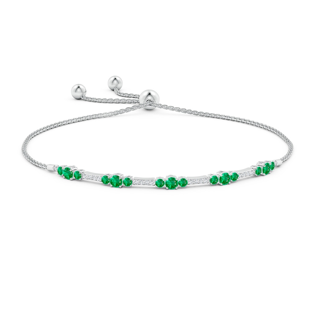 3.5mm AAA Round Emerald and Diamond Bolo Bracelet in White Gold Side-1