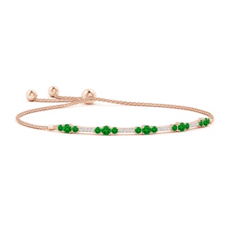 3.5mm AAAA Round Emerald and Diamond Bolo Bracelet in Rose Gold