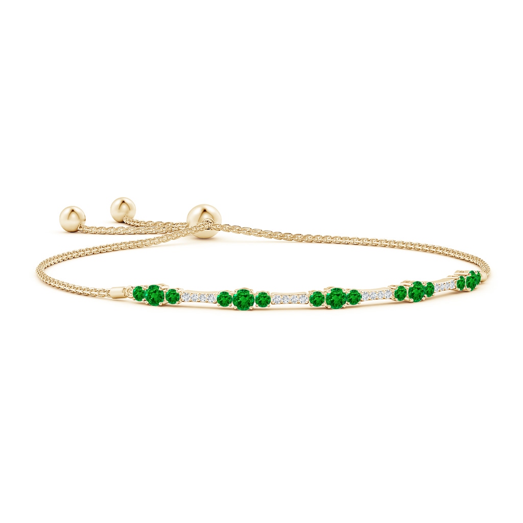 3.5mm AAAA Round Emerald and Diamond Bolo Bracelet in Yellow Gold