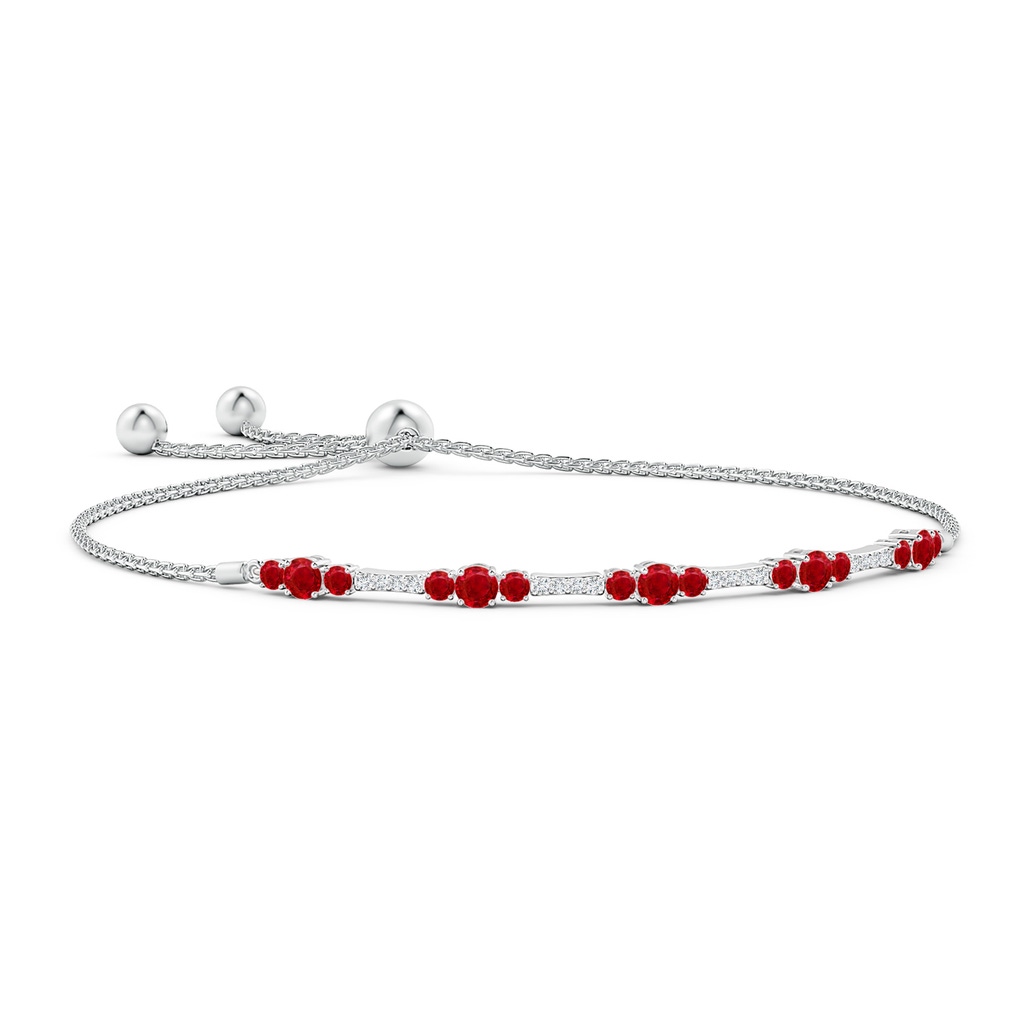 3.5mm AAA Round Ruby and Diamond Bolo Bracelet in White Gold