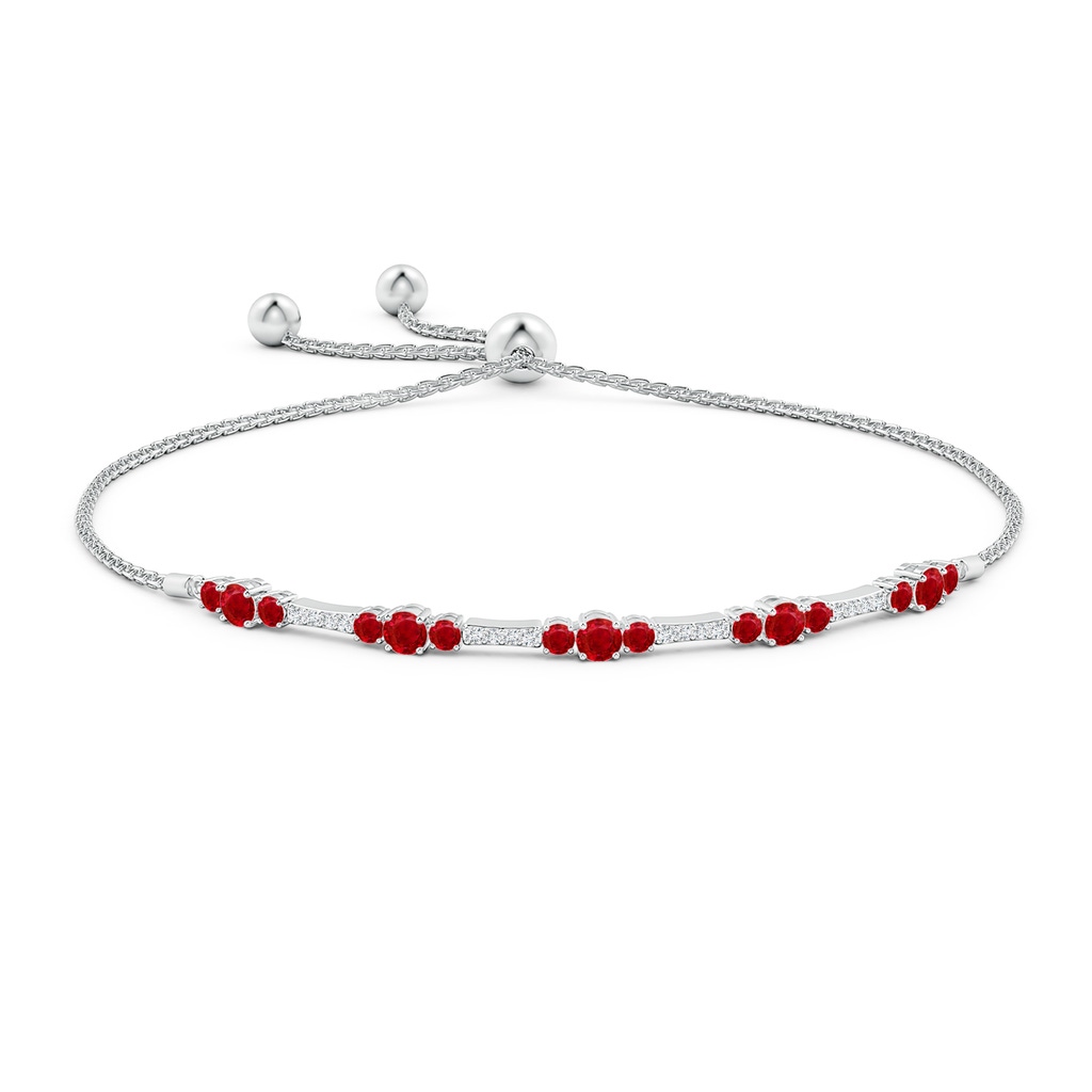 3.5mm AAA Round Ruby and Diamond Bolo Bracelet in White Gold Side-1