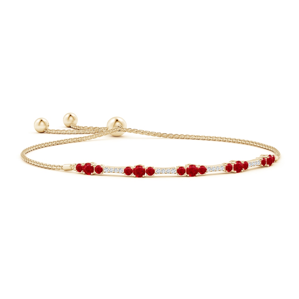 3.5mm AAA Round Ruby and Diamond Bolo Bracelet in Yellow Gold