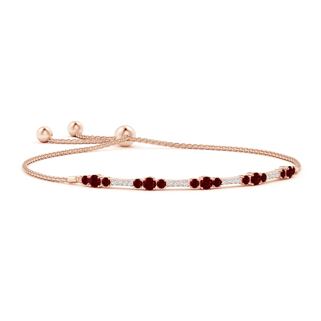 3.5mm AAAA Round Ruby and Diamond Bolo Bracelet in Rose Gold