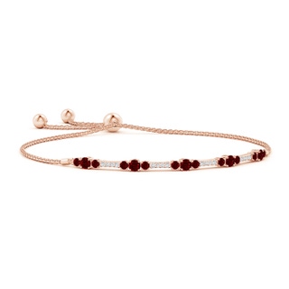 3.5mm AAAA Round Ruby and Diamond Bolo Bracelet in Rose Gold