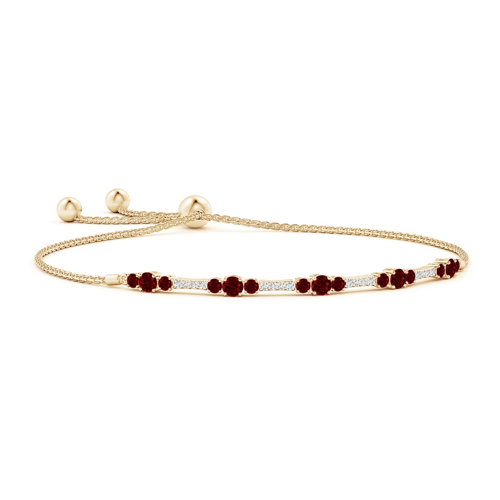3.5mm AAAA Round Ruby and Diamond Bolo Bracelet in Yellow Gold