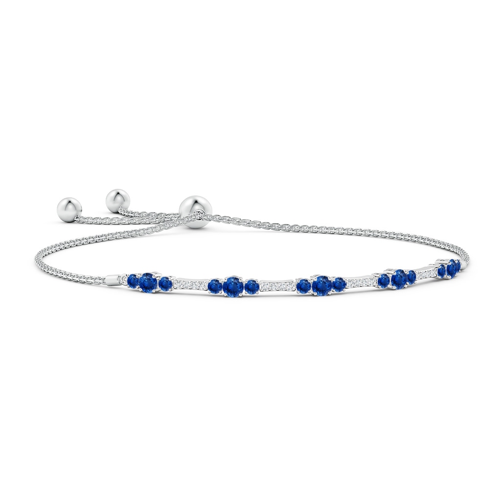 3.5mm AAA Round Sapphire and Diamond Bolo Bracelet in White Gold