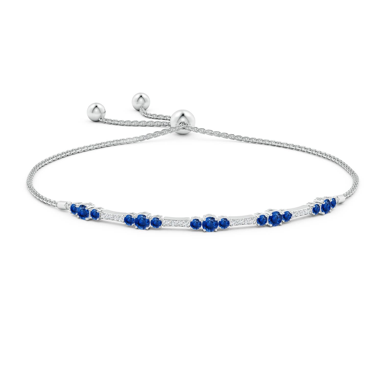 3.5mm AAA Round Sapphire and Diamond Bolo Bracelet in White Gold