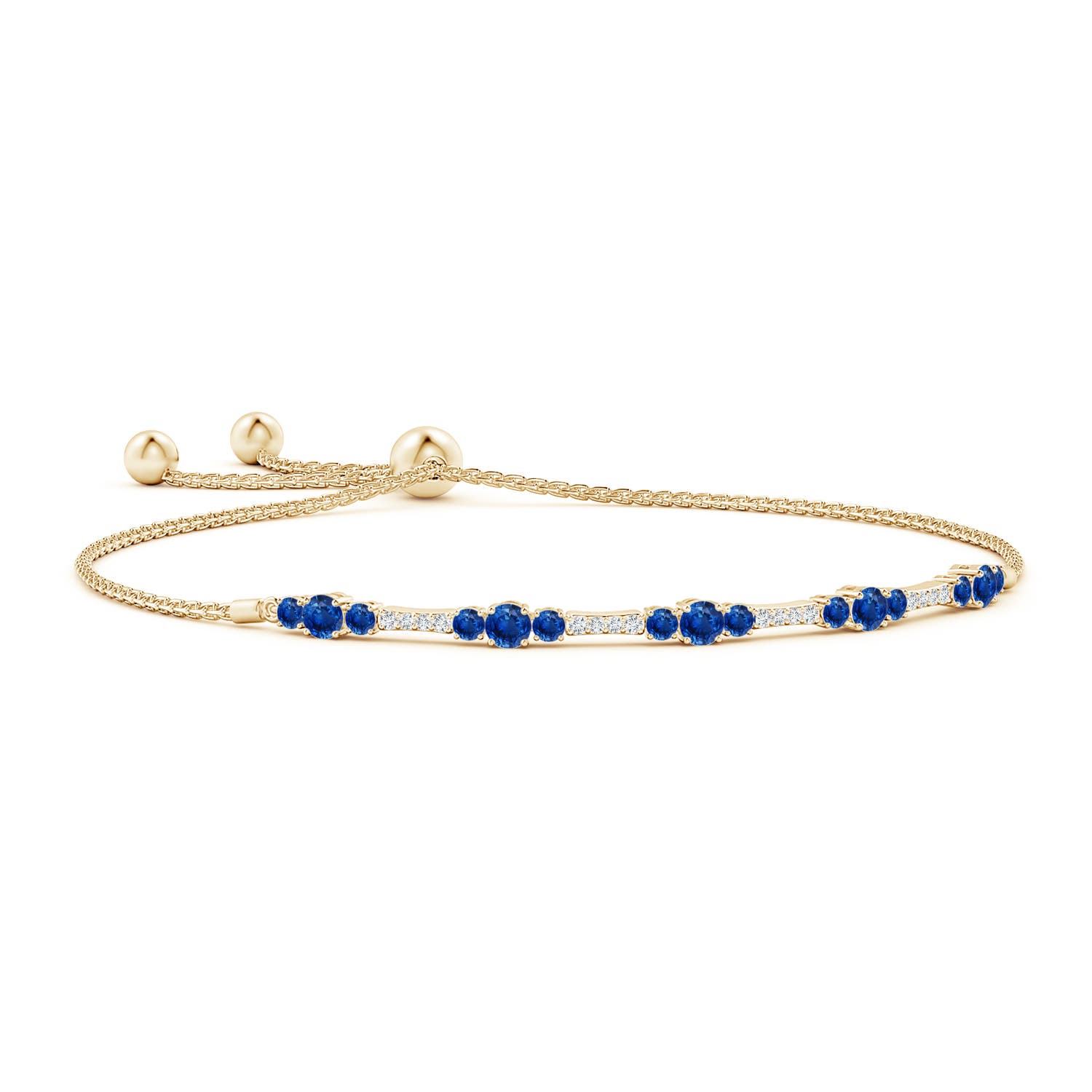 3.5mm AAA Round Sapphire and Diamond Bolo Bracelet in Yellow Gold