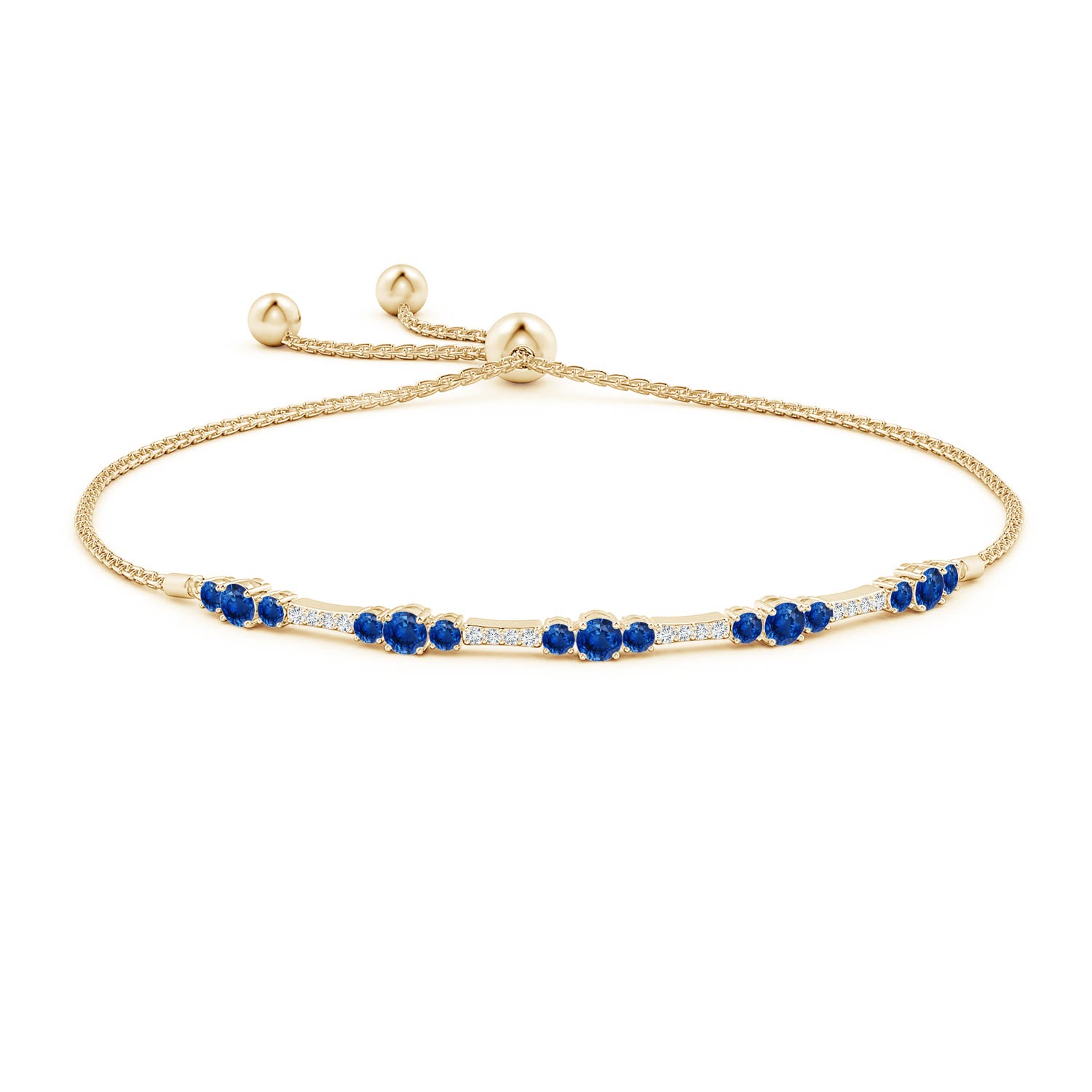 3.5mm AAA Round Sapphire and Diamond Bolo Bracelet in Yellow Gold