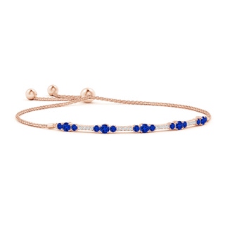 3.5mm AAAA Round Sapphire and Diamond Bolo Bracelet in Rose Gold