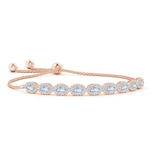 5x3mm A Oval Aquamarine Bolo Bracelet with Diamond Halo in Rose Gold