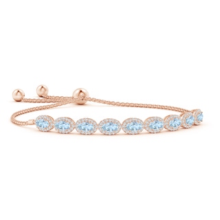 5x3mm AA Oval Aquamarine Bolo Bracelet with Diamond Halo in Rose Gold