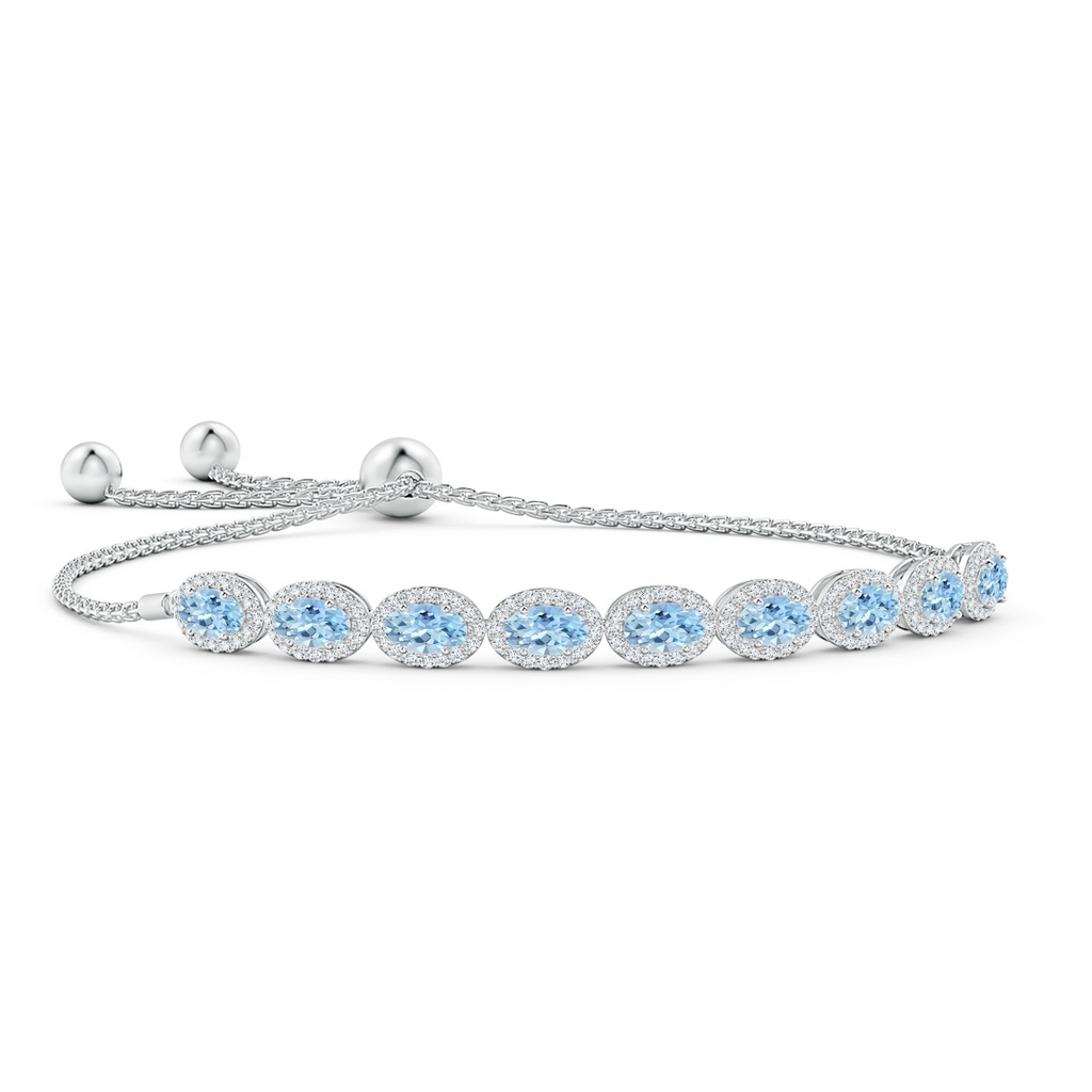 5x3mm AAA Oval Aquamarine Bolo Bracelet with Diamond Halo in White Gold