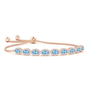 5x3mm AAAA Oval Aquamarine Bolo Bracelet with Diamond Halo in Rose Gold