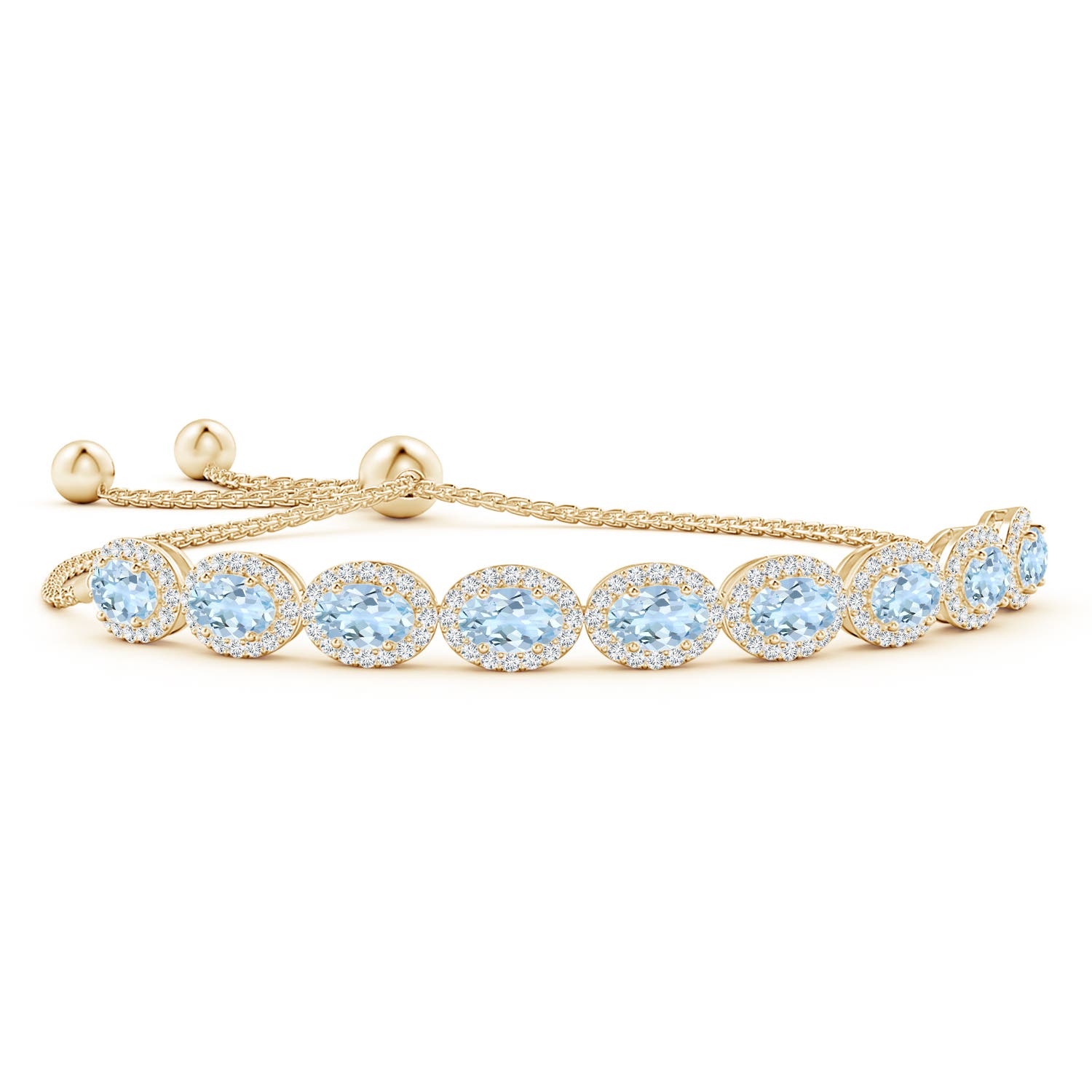 Oval Aquamarine Bolo Bracelet with Diamond Halo