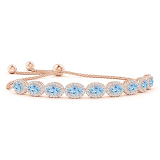 6x4mm AAA Oval Aquamarine Bolo Bracelet with Diamond Halo in Rose Gold