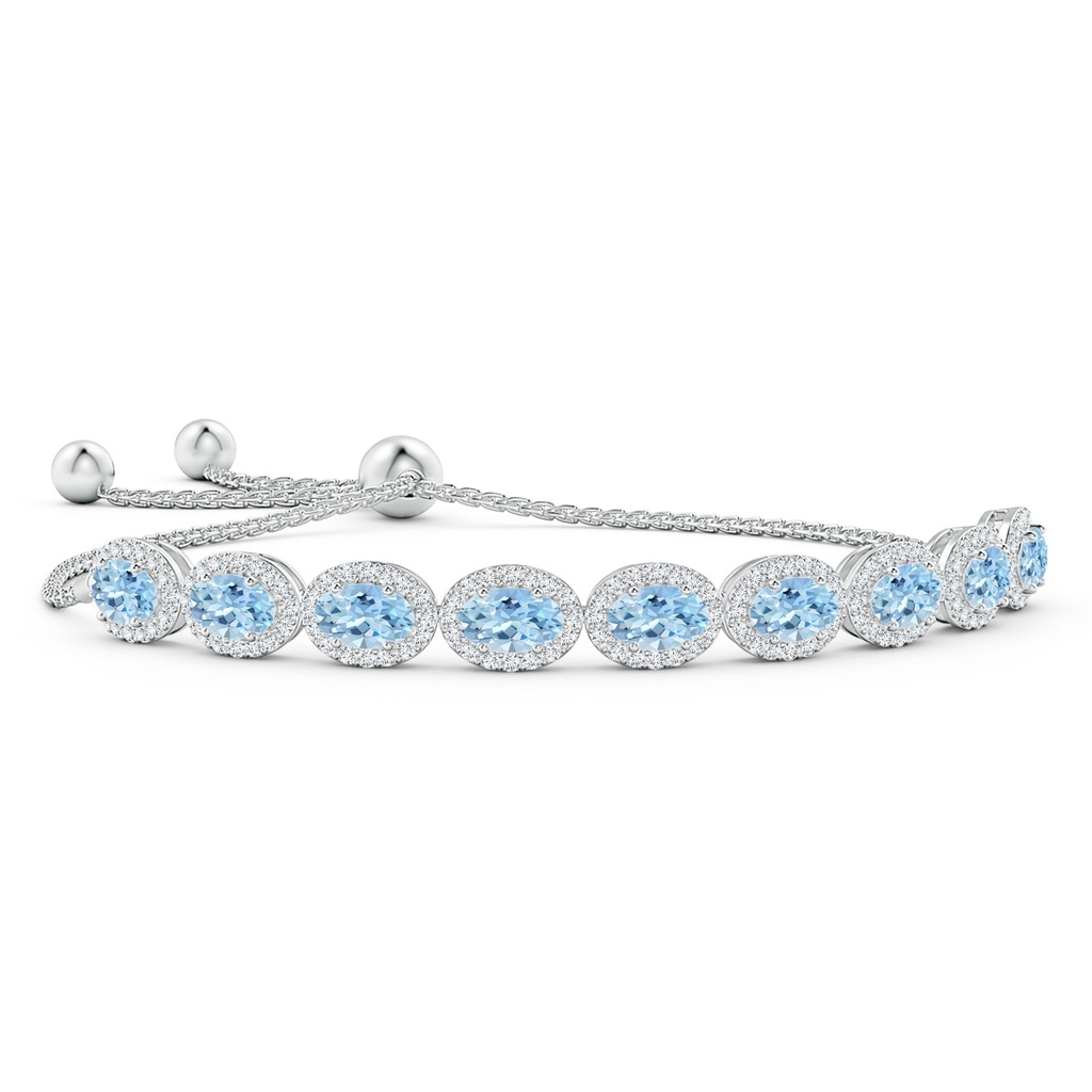 6x4mm AAA Oval Aquamarine Bolo Bracelet with Diamond Halo in White Gold
