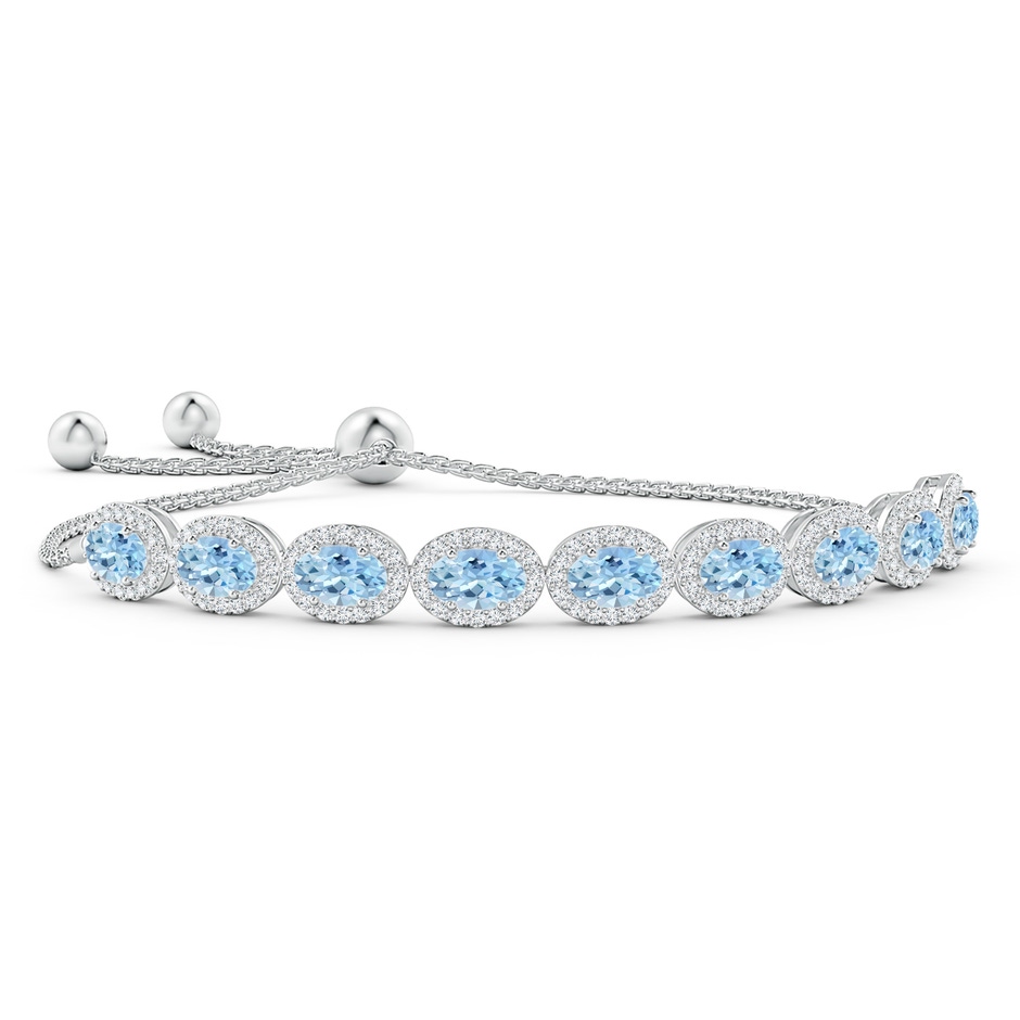 6x4mm AAA Oval Aquamarine Bolo Bracelet with Diamond Halo in White Gold 