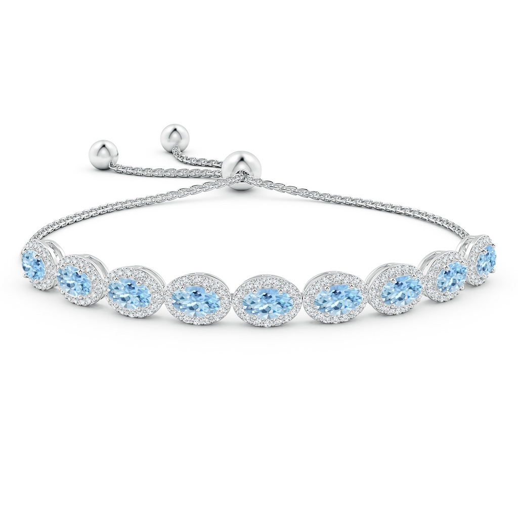 6x4mm AAA Oval Aquamarine Bolo Bracelet with Diamond Halo in White Gold Side-1