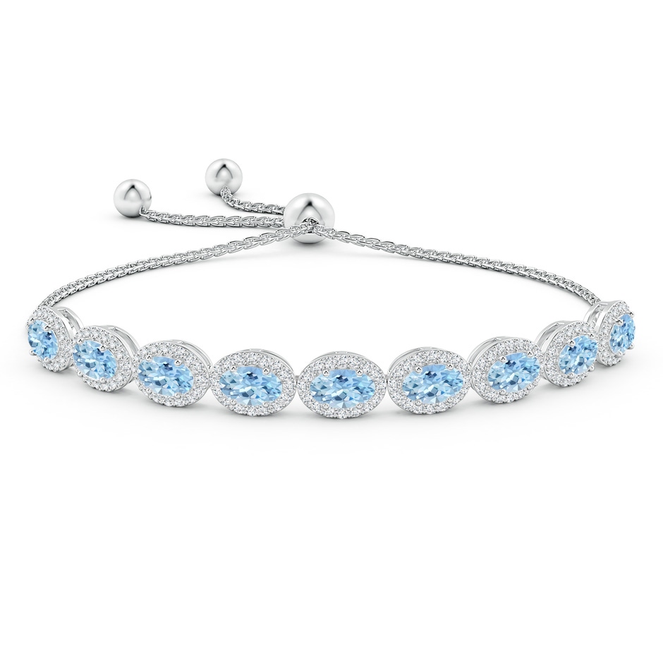 6x4mm AAA Oval Aquamarine Bolo Bracelet with Diamond Halo in White Gold side-1