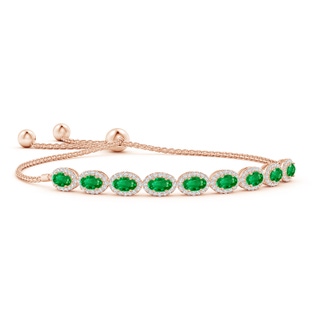 5x3mm AAA Oval Emerald Bolo Bracelet with Diamond Halo in Rose Gold