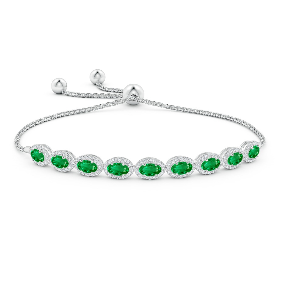 5x3mm AAA Oval Emerald Bolo Bracelet with Diamond Halo in White Gold side-1