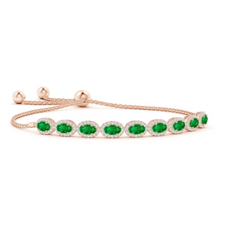 5x3mm AAAA Oval Emerald Bolo Bracelet with Diamond Halo in Rose Gold