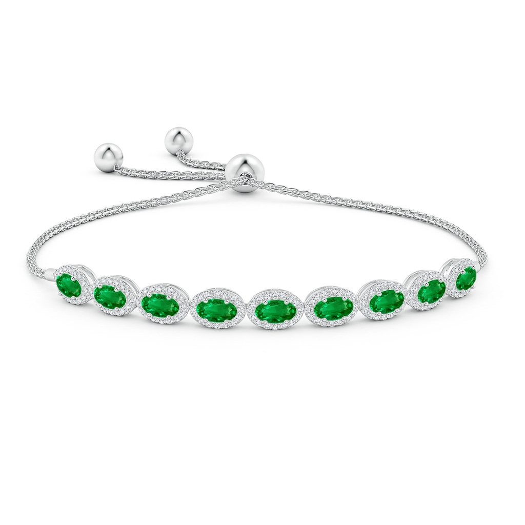 5x3mm AAAA Oval Emerald Bolo Bracelet with Diamond Halo in White Gold Side-1