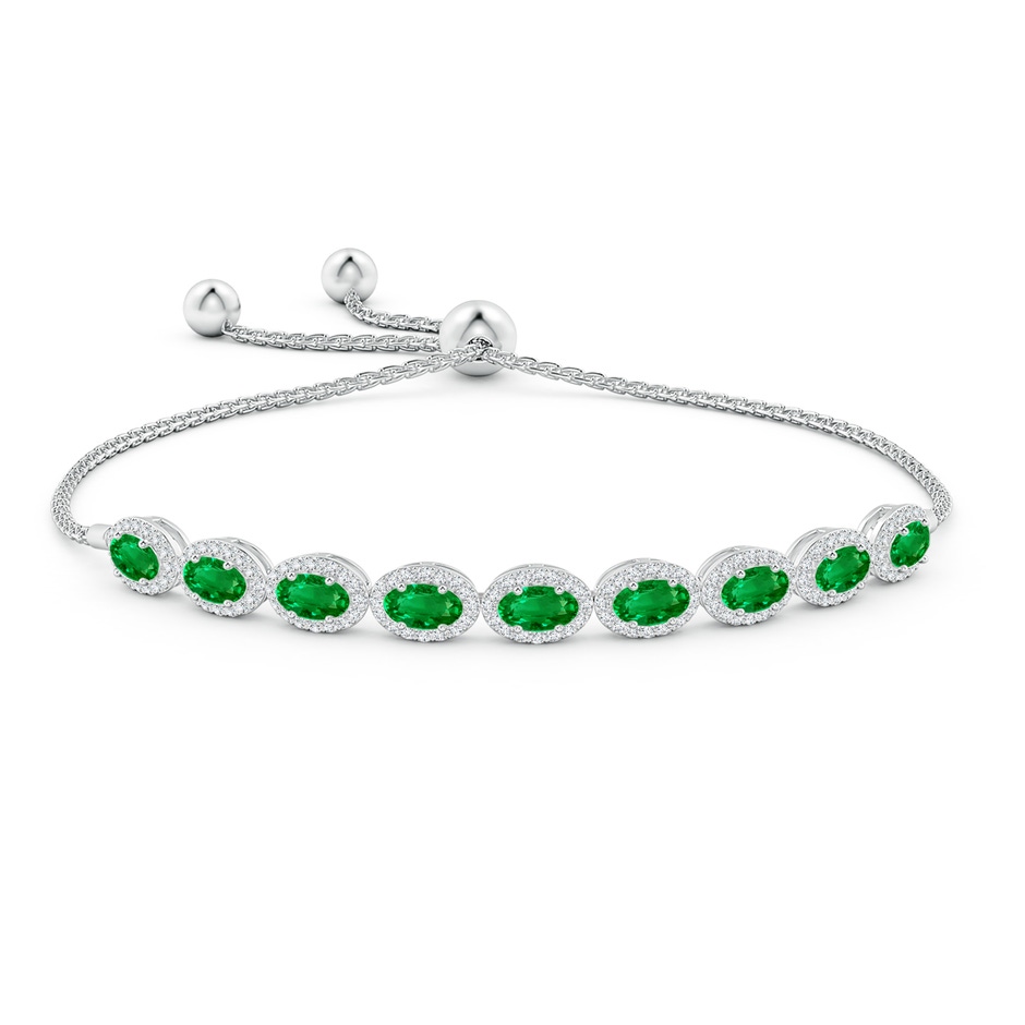 5x3mm AAAA Oval Emerald Bolo Bracelet with Diamond Halo in White Gold side-1