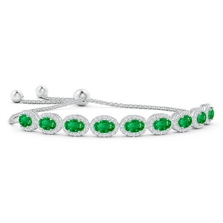 6x4mm AAA Oval Emerald Bolo Bracelet with Diamond Halo in White Gold