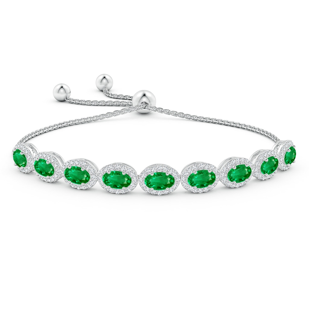 6x4mm AAA Oval Emerald Bolo Bracelet with Diamond Halo in White Gold Side-1