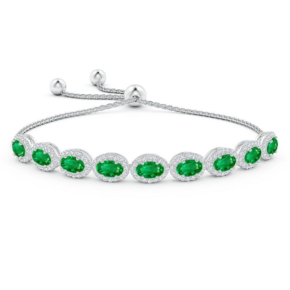 6x4mm AAA Oval Emerald Bolo Bracelet with Diamond Halo in White Gold side-1