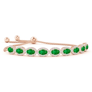 6x4mm AAAA Oval Emerald Bolo Bracelet with Diamond Halo in Rose Gold