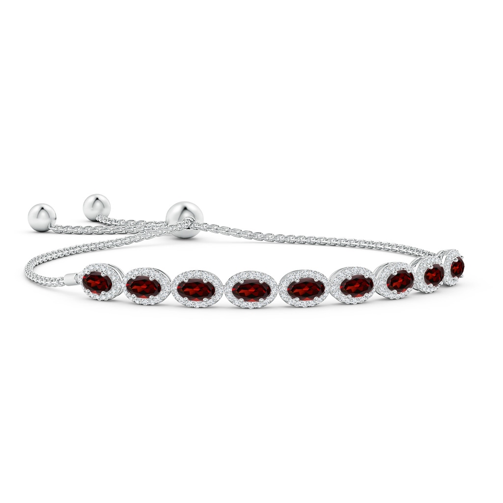 5x3mm AAA Oval Garnet Bolo Bracelet with Diamond Halo in White Gold