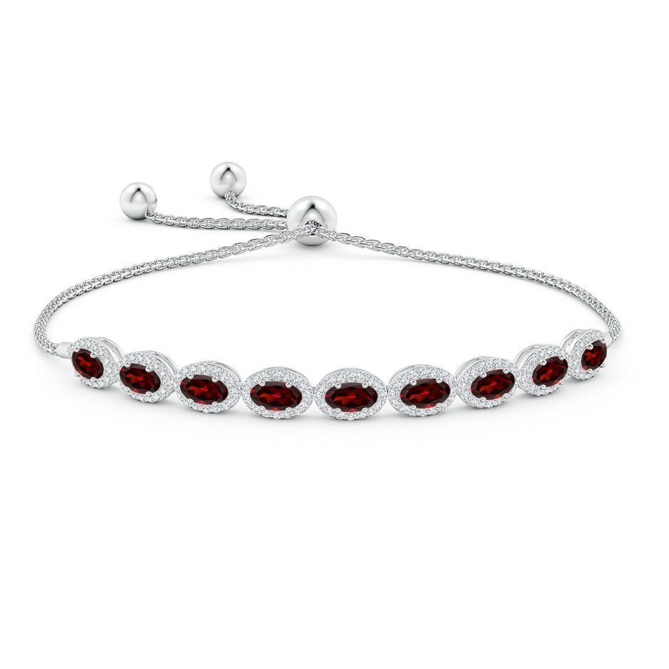 5x3mm AAA Oval Garnet Bolo Bracelet with Diamond Halo in White Gold side-1