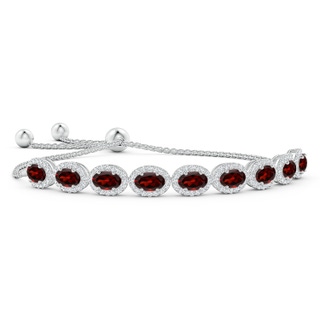 6x4mm AAA Oval Garnet Bolo Bracelet with Diamond Halo in White Gold