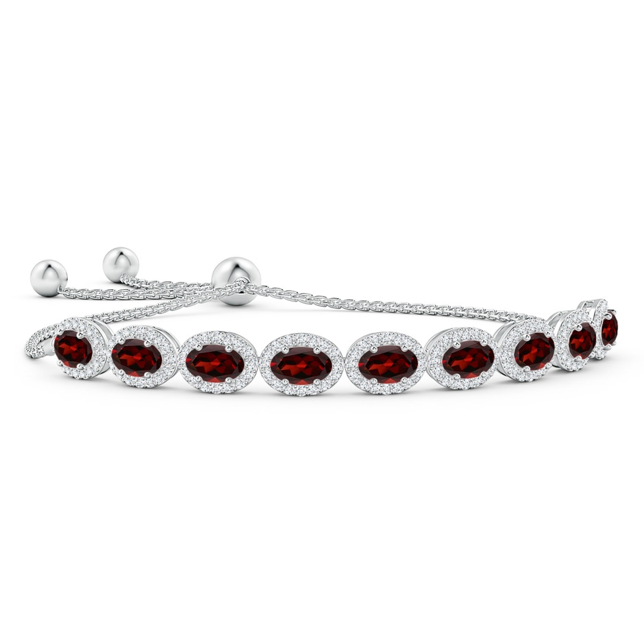 6x4mm AAA Oval Garnet Bolo Bracelet with Diamond Halo in White Gold 