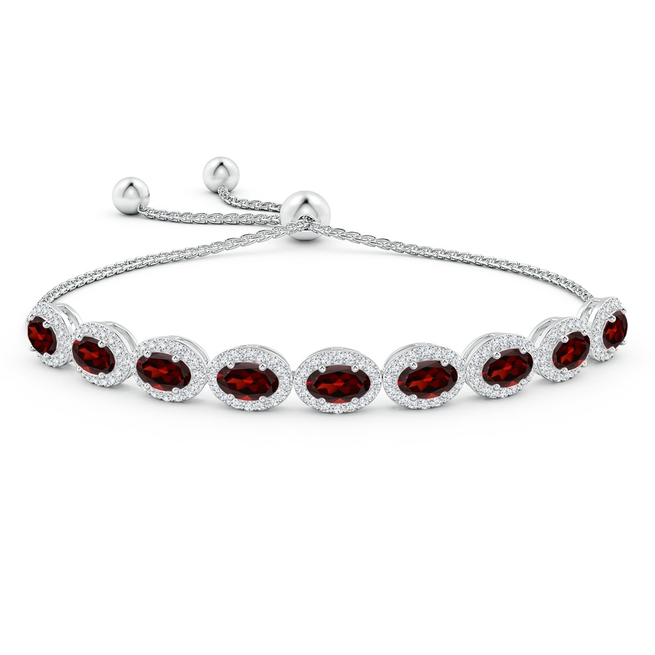 6x4mm AAA Oval Garnet Bolo Bracelet with Diamond Halo in White Gold side-1