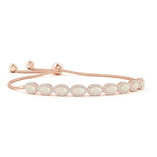 5x3mm A Oval Opal Bolo Bracelet with Diamond Halo in Rose Gold