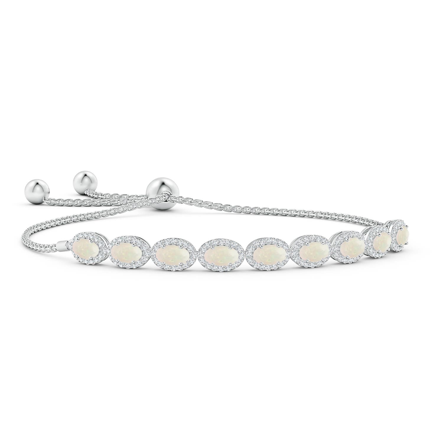 5x3mm A Oval Opal Bolo Bracelet with Diamond Halo in White Gold