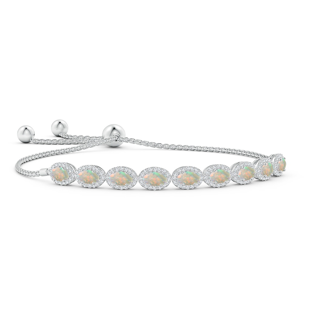 5x3mm AAAA Oval Opal Bolo Bracelet with Diamond Halo in White Gold